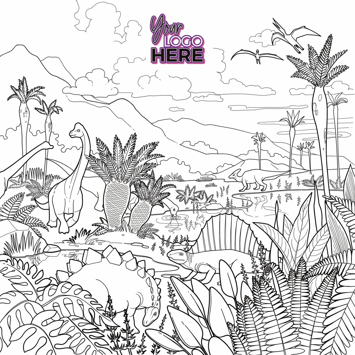 Lush Dino Landscape Giant Coloring Wall