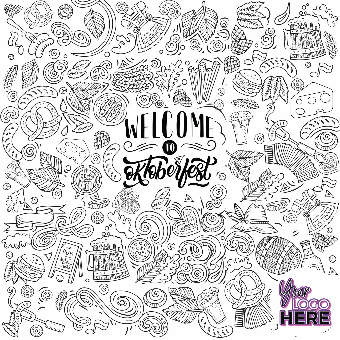 Oktoberfest coloring wall with custom logo placement, 48x48 inches