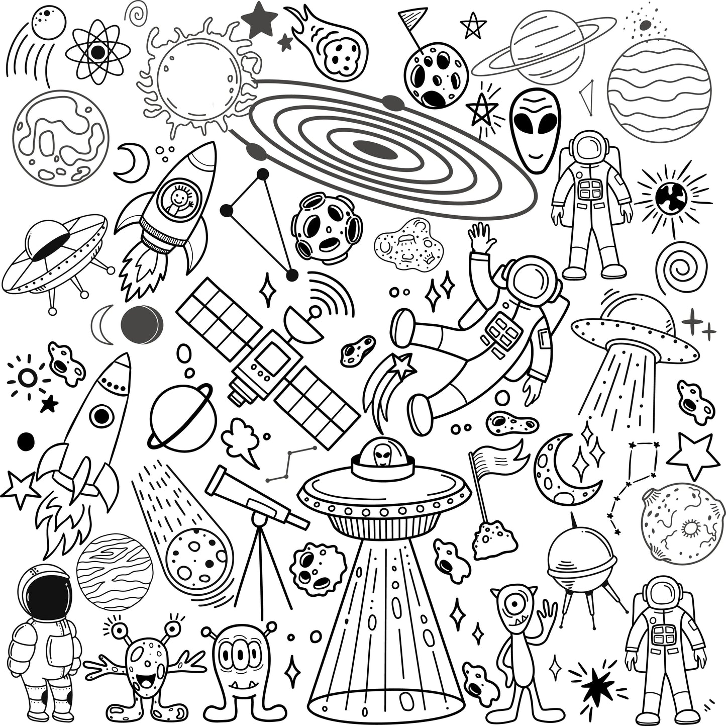 Space Adventure Doodle Coloring Wall