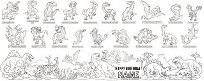 Illustrated Dino Guide coloring wall with Happy Birthday message, 60x24 inches
