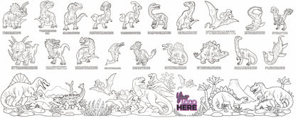 Illustrated Dino Guide coloring wall with custom logo placement, 60x24 inches