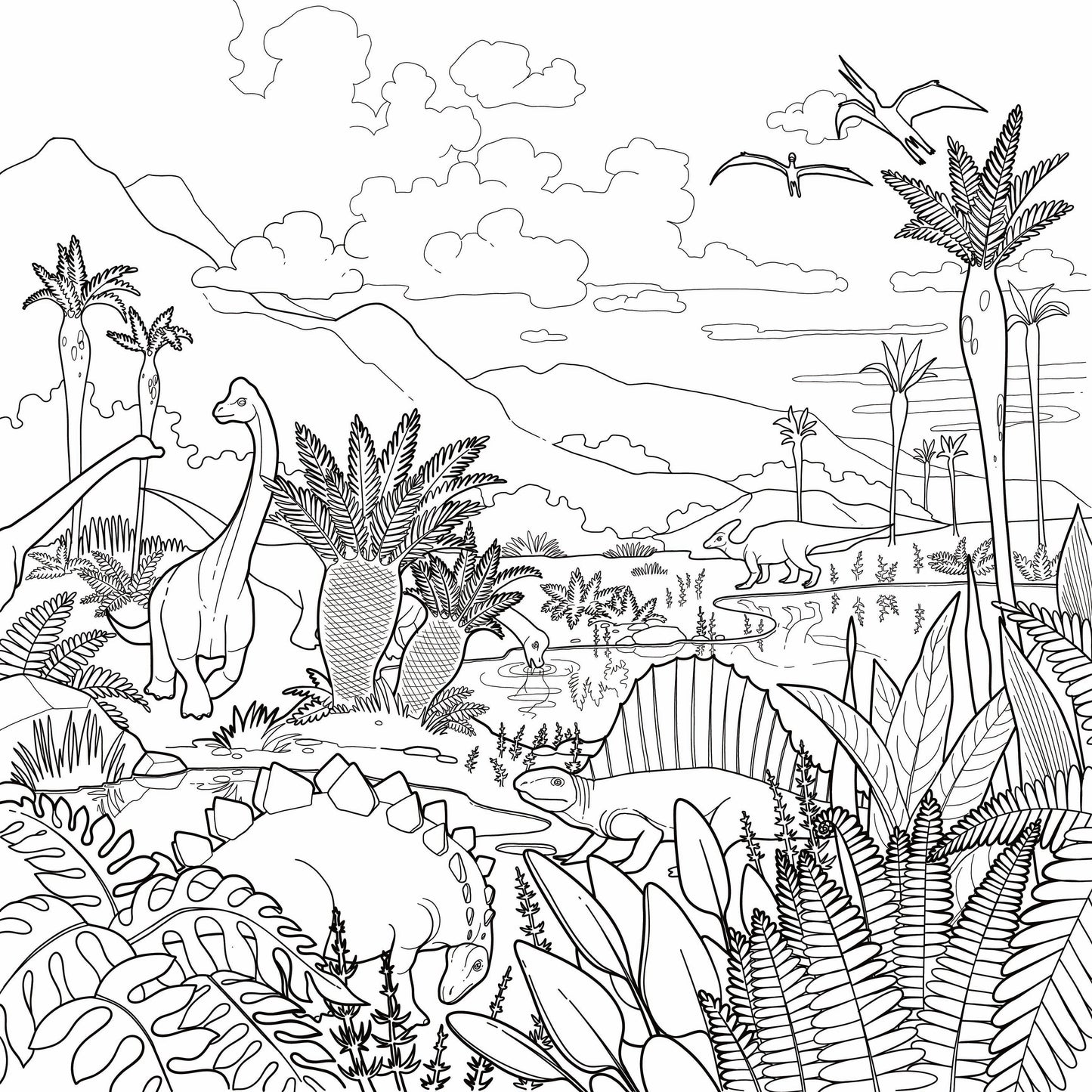 Lush Dino Landscape Giant Coloring Wall