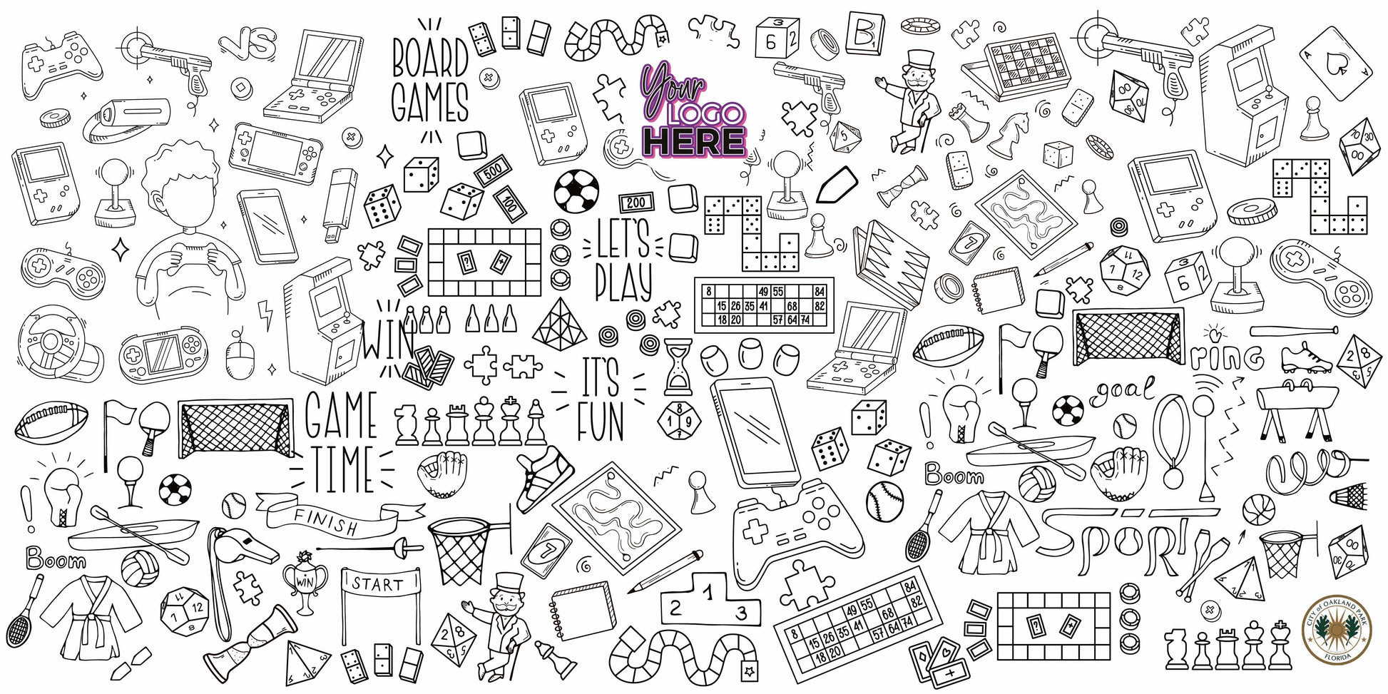 Game-On coloring wall with custom logo placement, 48x96 inches
