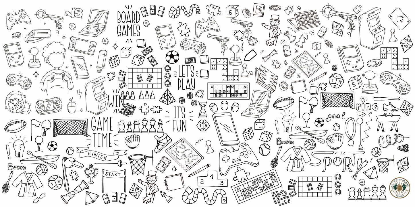 Game-On giant coloring wall mural, 48x96 inches, video game and arcade line art for kids birthday parties