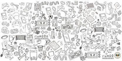 Game-On giant coloring wall mural, 48x96 inches, video game and arcade line art for kids birthday parties
