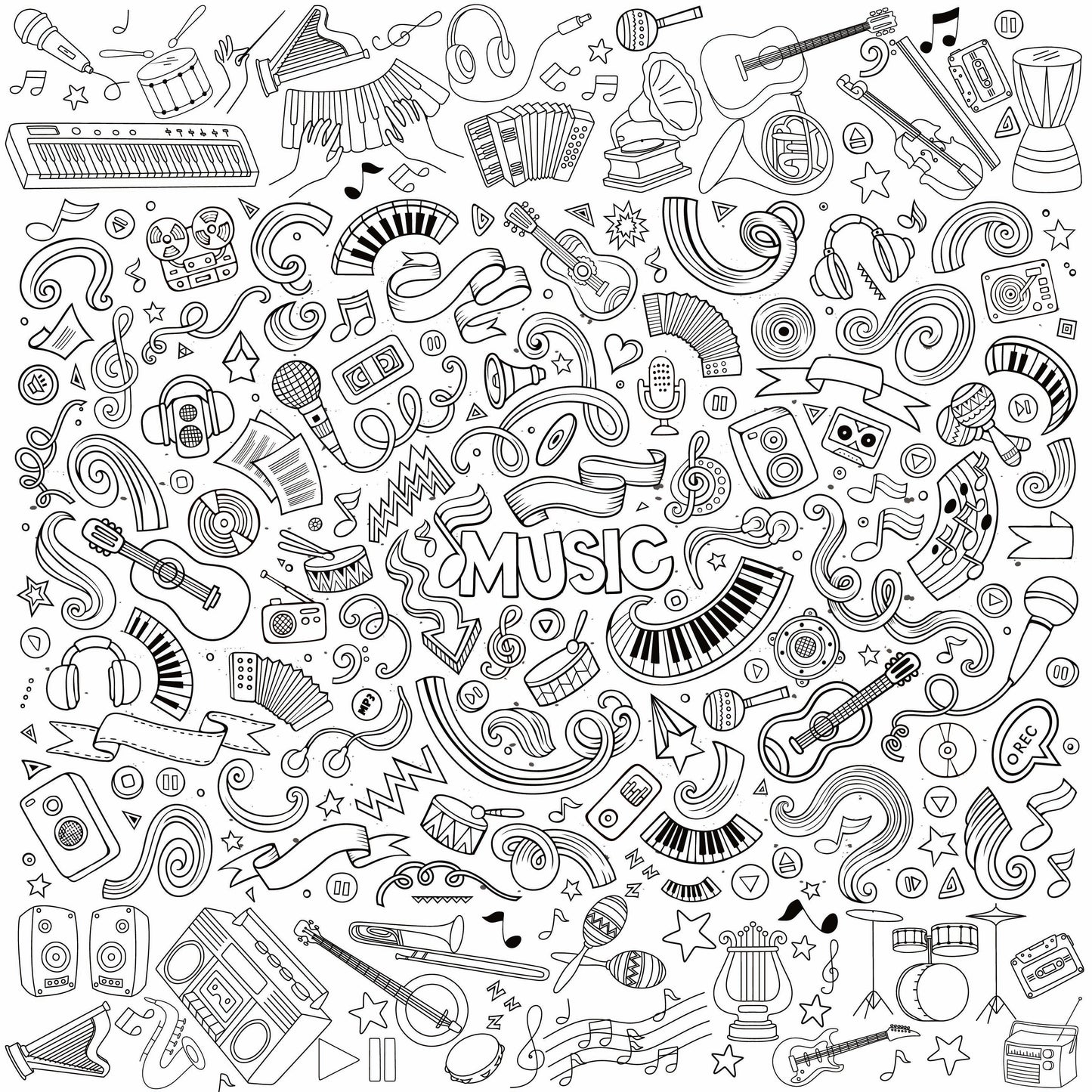 Music and Rhythm coloring wall with custom logo placement, 48x48 inches