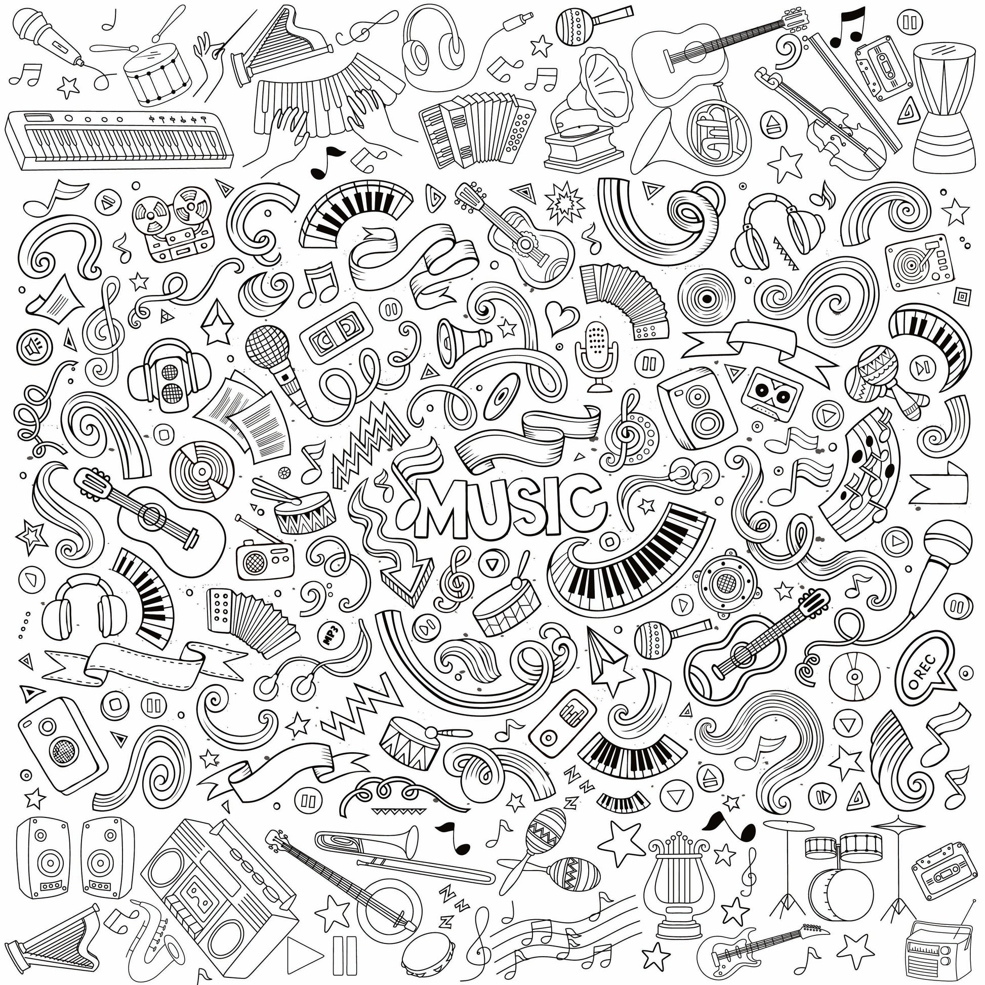 Music and Rhythm coloring wall with custom logo placement, 48x48 inches