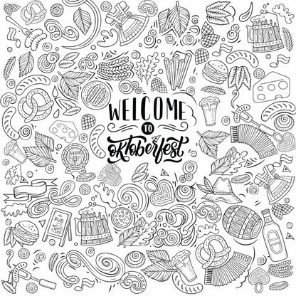 Oktoberfest giant coloring wall, 48x48 inches, Bavarian festival line art