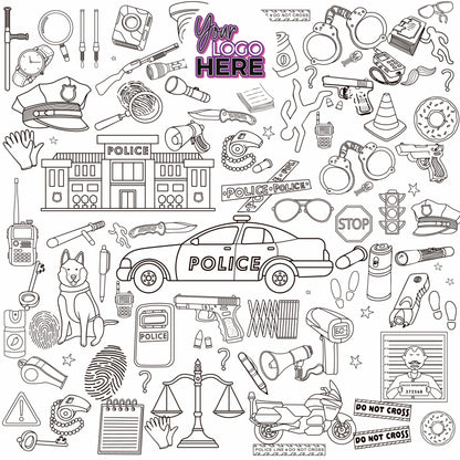 Police Adventure coloring wall with custom logo placement, 48x48 inches