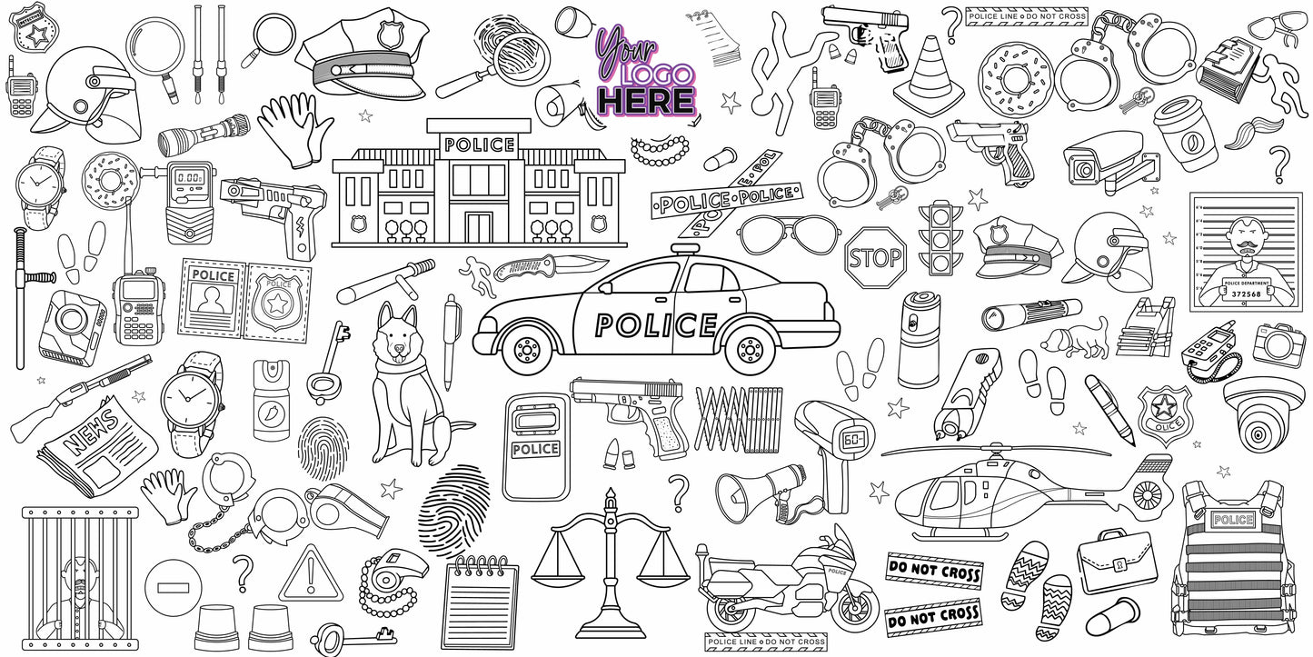Police Adventure coloring wall with custom logo placement, 48x96 inches