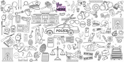 Police Adventure coloring wall with custom logo placement, 48x96 inches