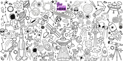 Space Adventure coloring wall with custom logo placement, 48x96 inches